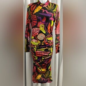 Farm Rio Black Psychedelic Garden Tulle Midi Dress